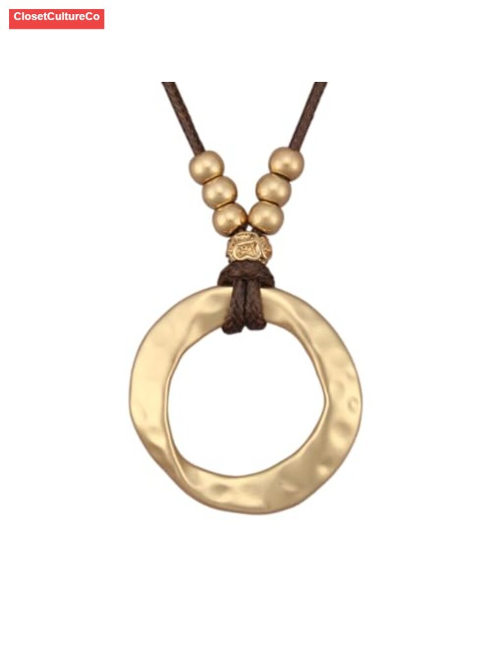 Gold Beaded Pendant Necklace Faux Leather Rope Boho Vintage